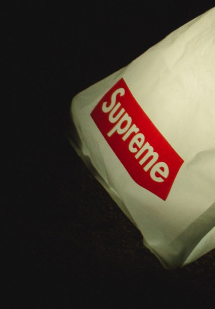 Supreme box logo on a garment, an example of an apparel brand collaboration